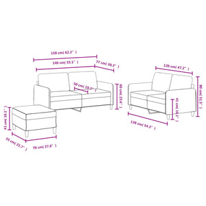 vidaXL 3-Piece Sofa Set Wine Red Velvet