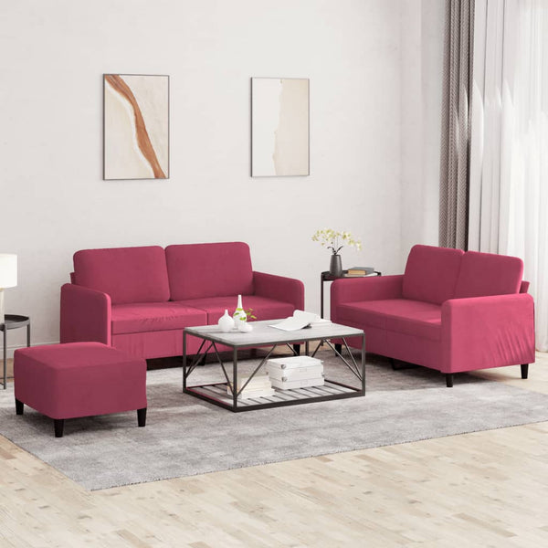vidaXL 3-Piece Sofa Set Wine Red Velvet