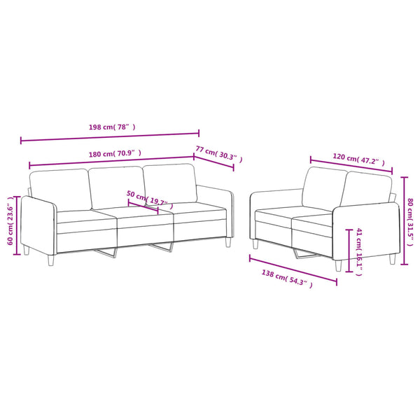 vidaXL 2-piece Sofa Set Light Grey Velvet