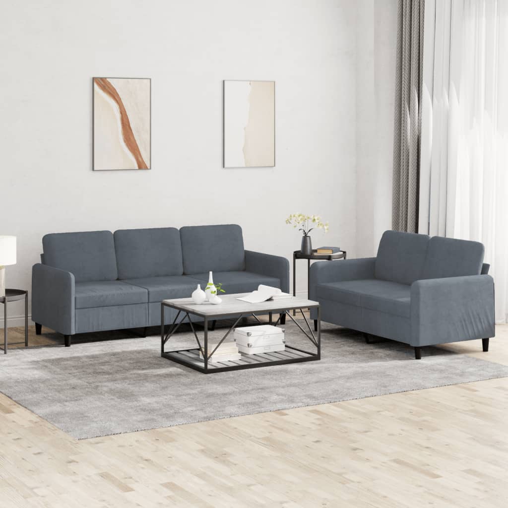 vidaXL 2-piece Sofa Set Dark Grey Velvet