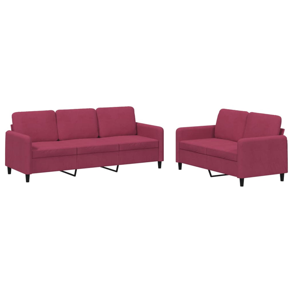 vidaXL 2-piece Sofa Set Wine Red Velvet