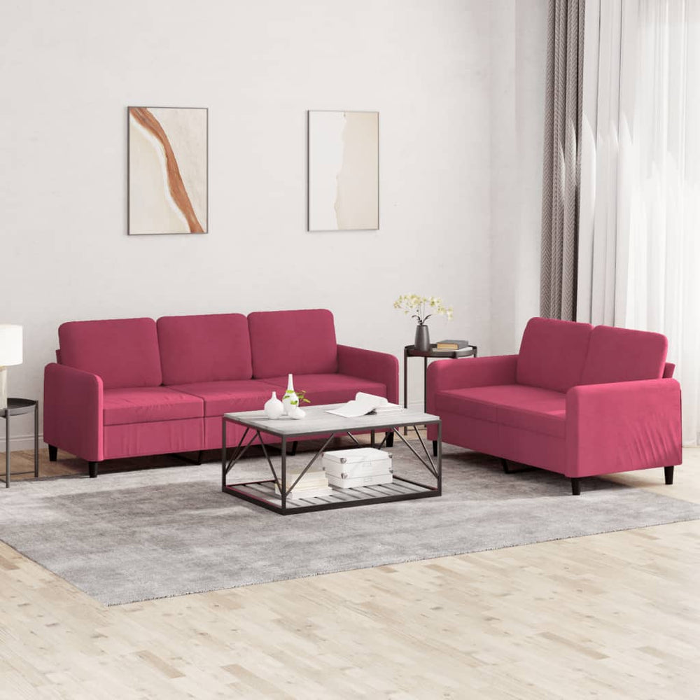 vidaXL 2-piece Sofa Set Wine Red Velvet