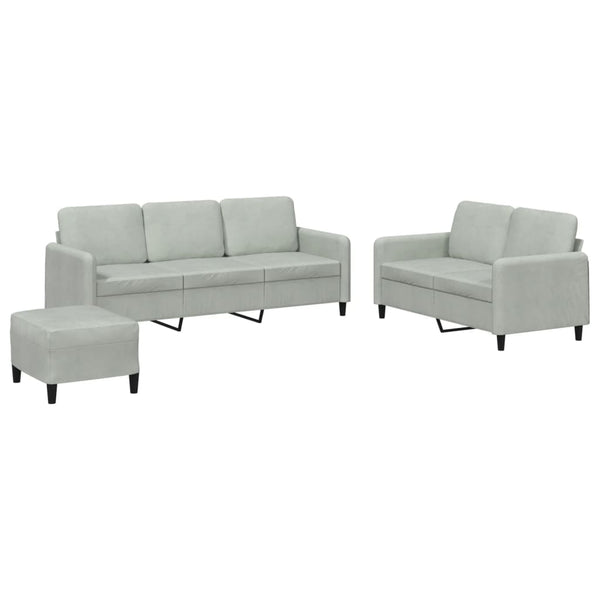 vidaXL 3-Piece Sofa Set Light Grey Velvet