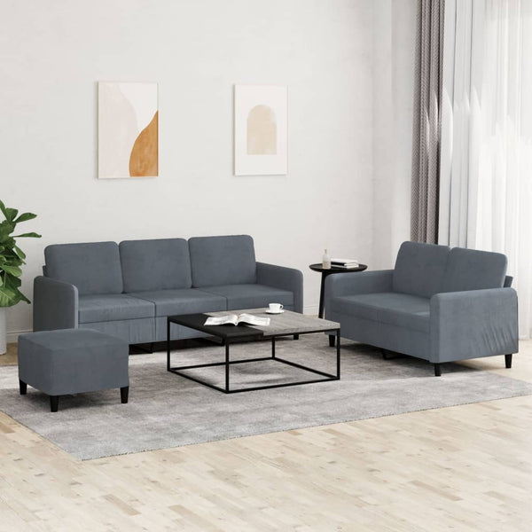 vidaXL 3-Piece Sofa Set Dark Gray Velvet