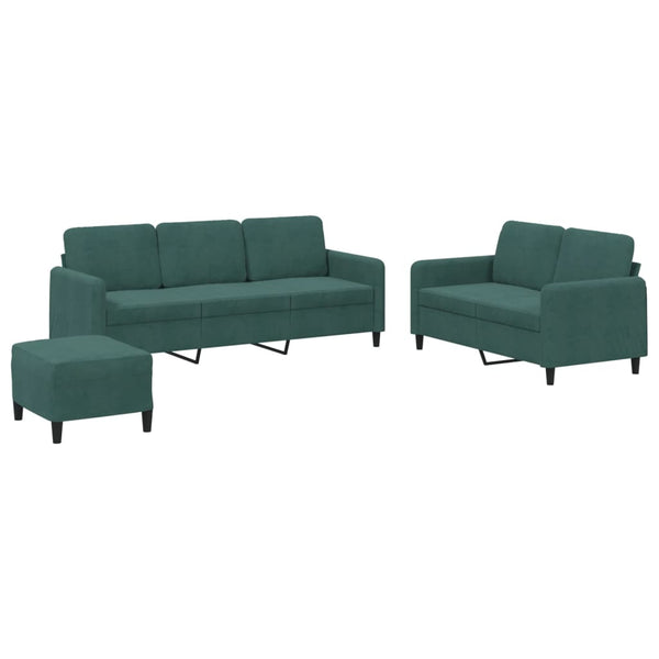 vidaXL 3-Piece Sofa Set Dark Green Velvet