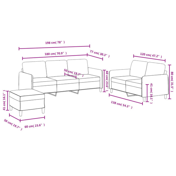 vidaXL 3-Piece Sofa Set Dark Green Velvet