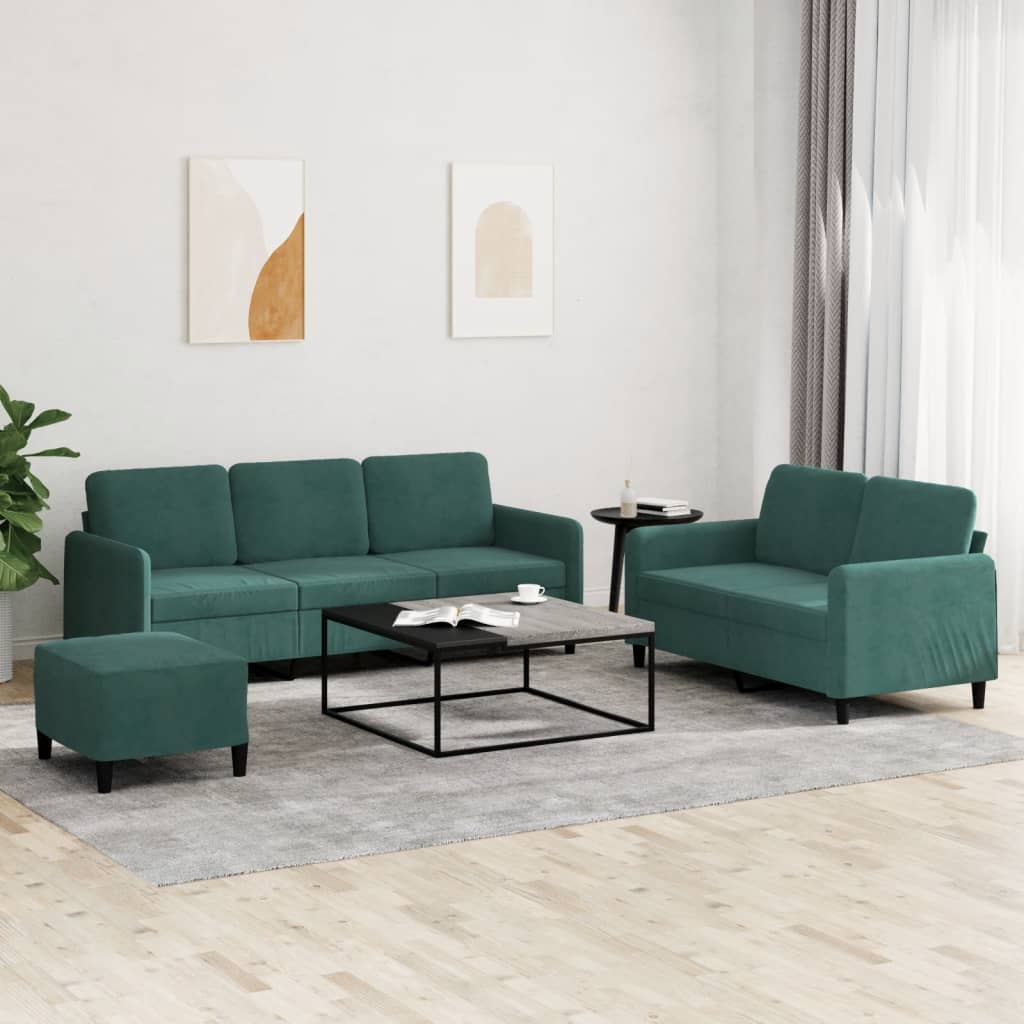 vidaXL 3-Piece Sofa Set Dark Green Velvet
