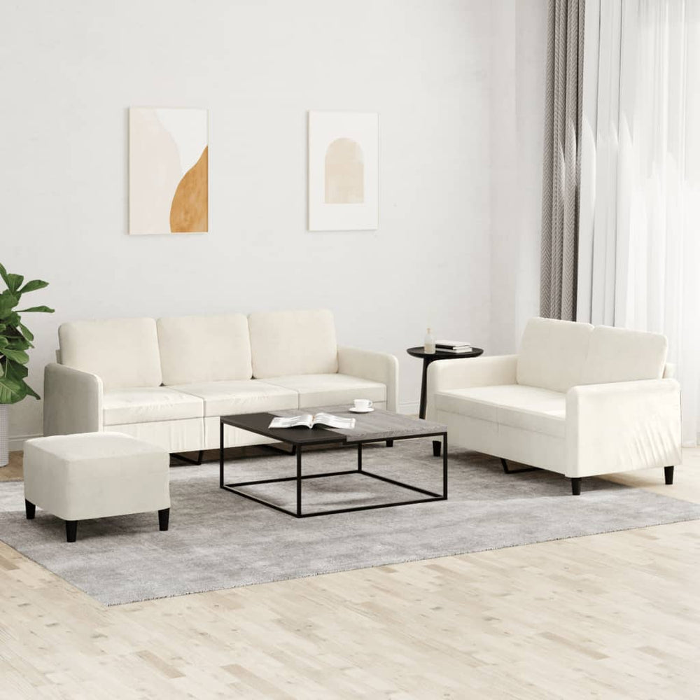 vidaXL 3-Piece Sofa Set Cream Velvet