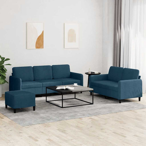 vidaXL 3-Piece Sofa Set Blue Velvet