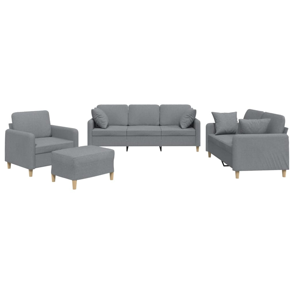 vidaXL 4-Piece Sofa Set with Cushions Light Grey Fabric