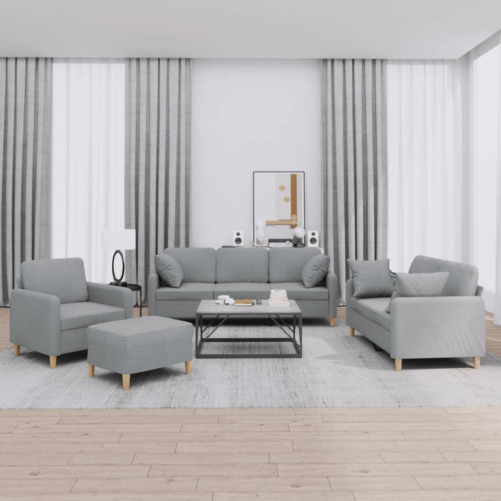 vidaXL 4-Piece Sofa Set with Cushions Light Grey Fabric