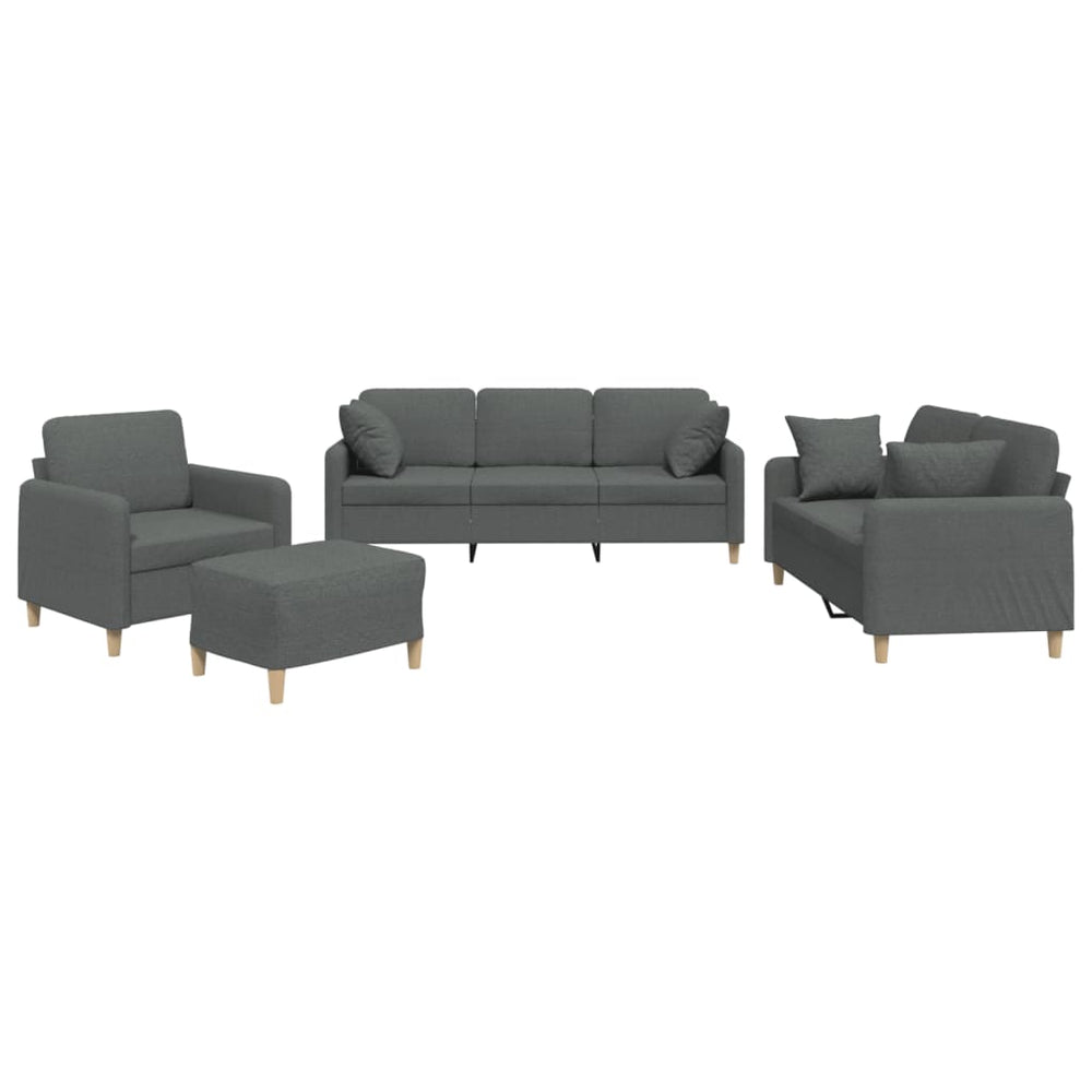 vidaXL 4-Piece Sofa Set with Cushions Dark Gray Fabric