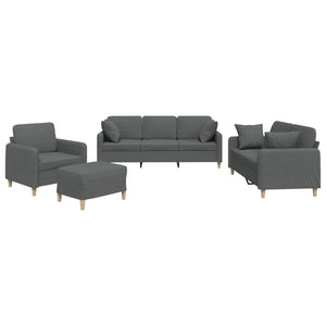 vidaXL 4-Piece Sofa Set with Cushions Dark Gray Fabric