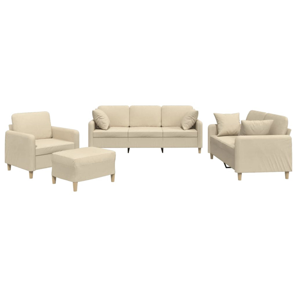 vidaXL 4-Piece Sofa Set with Cushions Cream Fabric