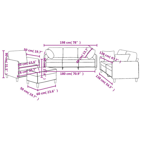 vidaXL 4-Piece Sofa Set with Cushions Cream Fabric
