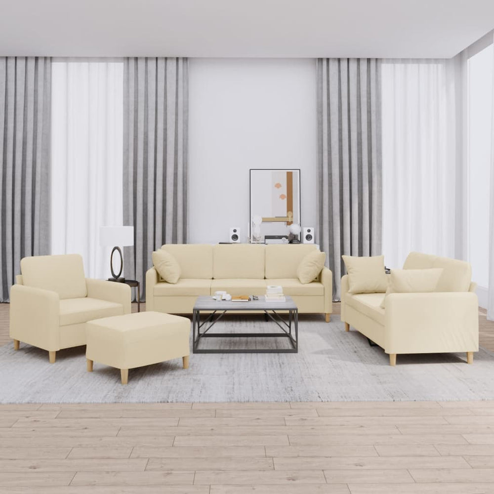 vidaXL 4-Piece Sofa Set with Cushions Cream Fabric