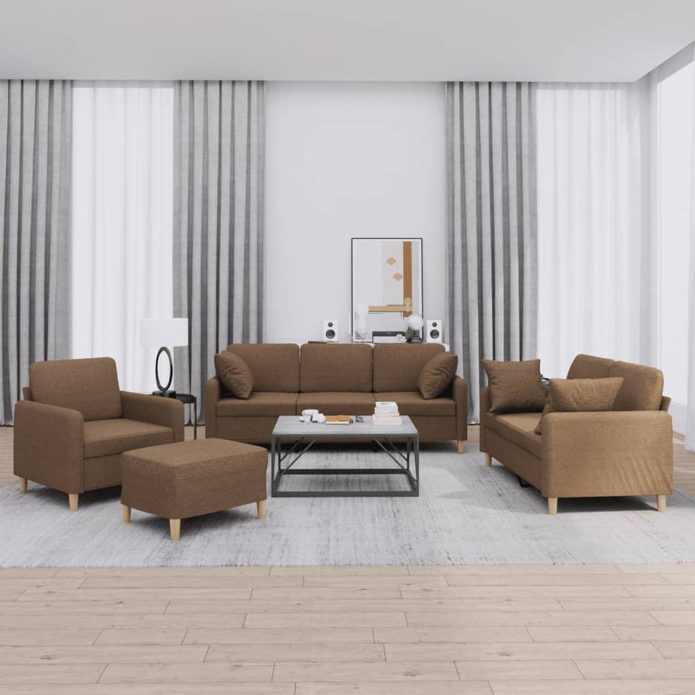 vidaXL 4-Piece Sofa Set with Cushions Brown Fabric