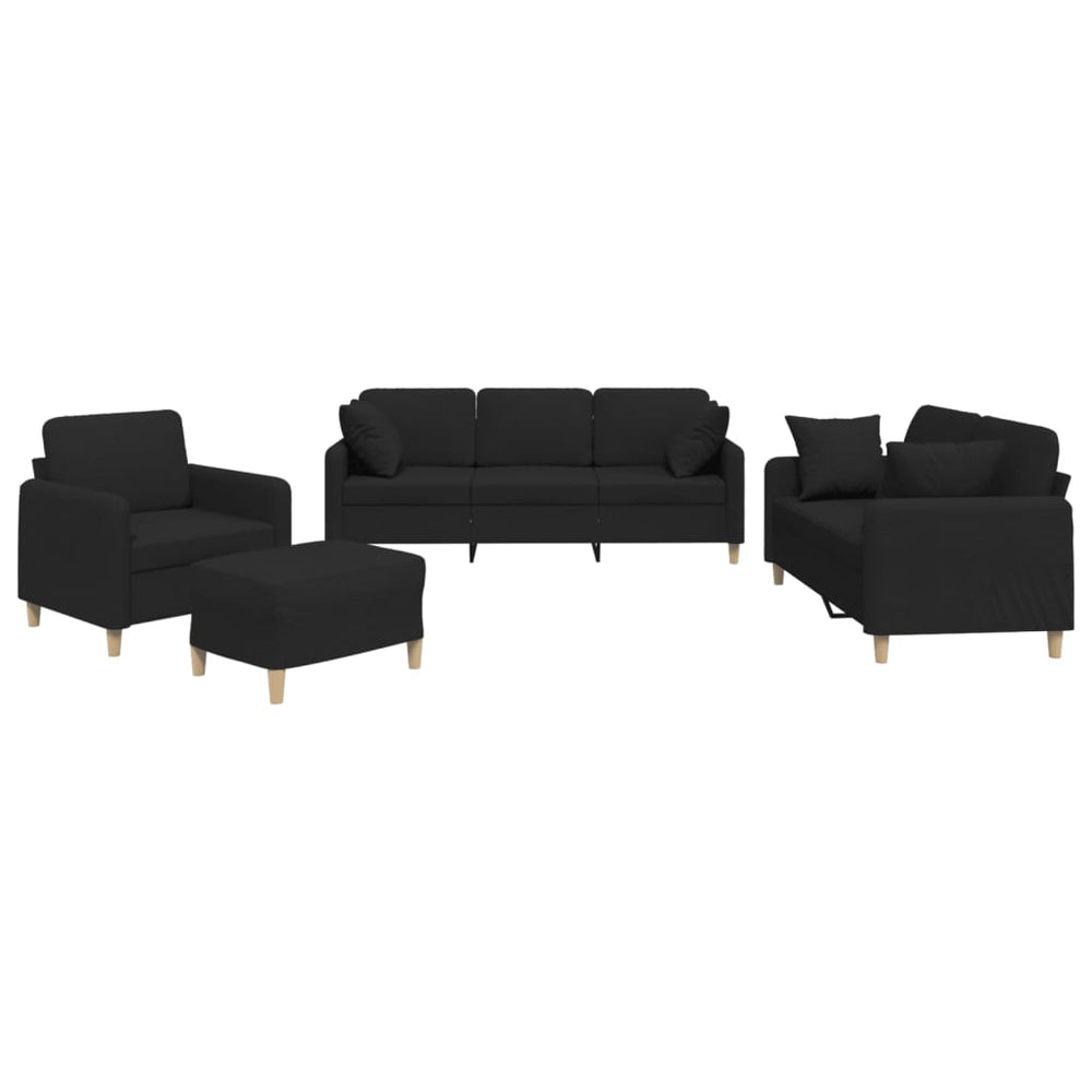 vidaXL 4-Piece Sofa Set with Cushions Black Fabric