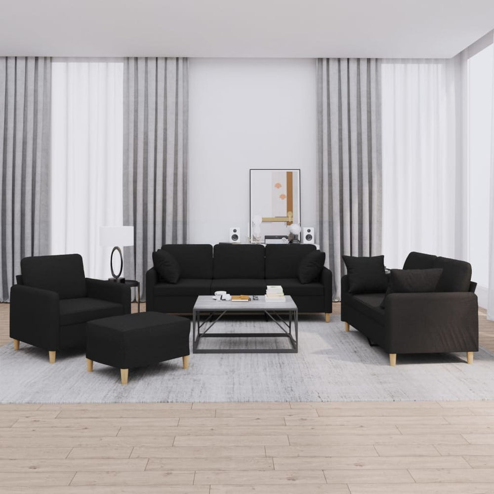 vidaXL 4-Piece Sofa Set with Cushions Black Fabric