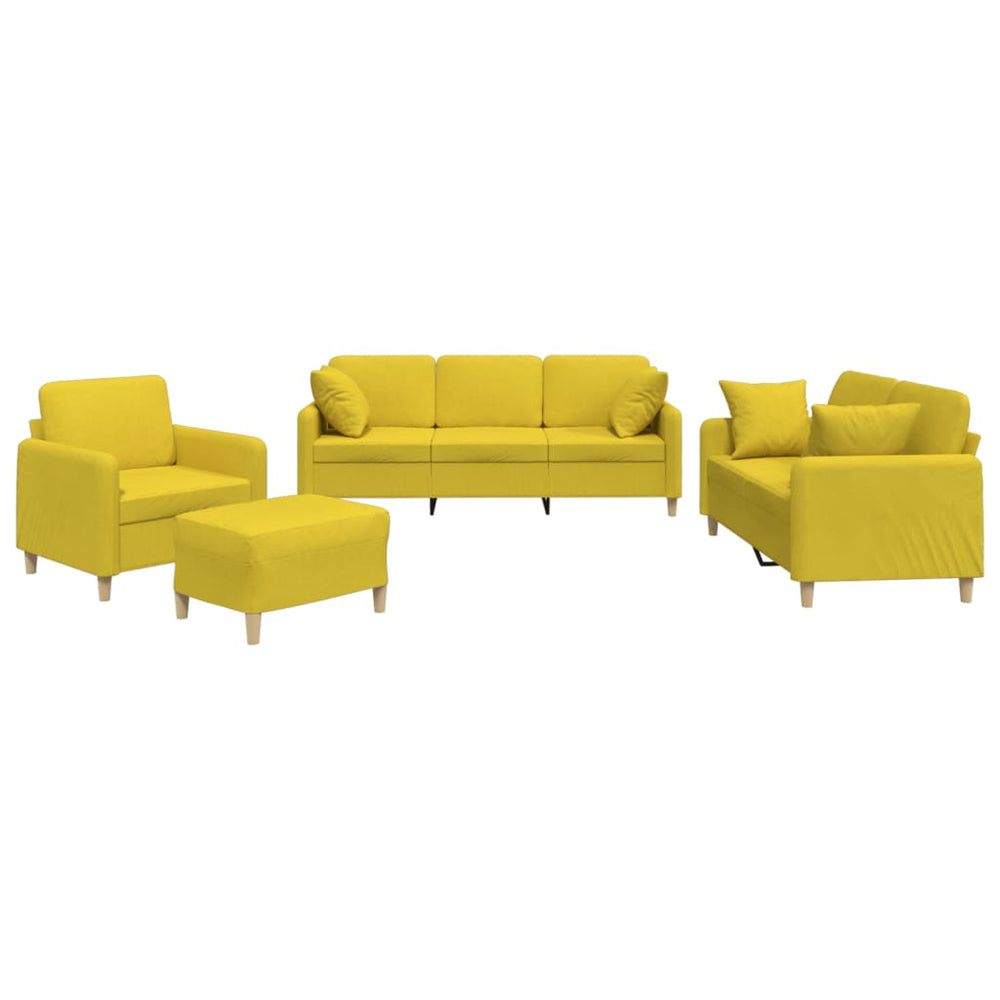vidaXL 4-Seater Sofa Set with Cushions Light Yellow Fabric