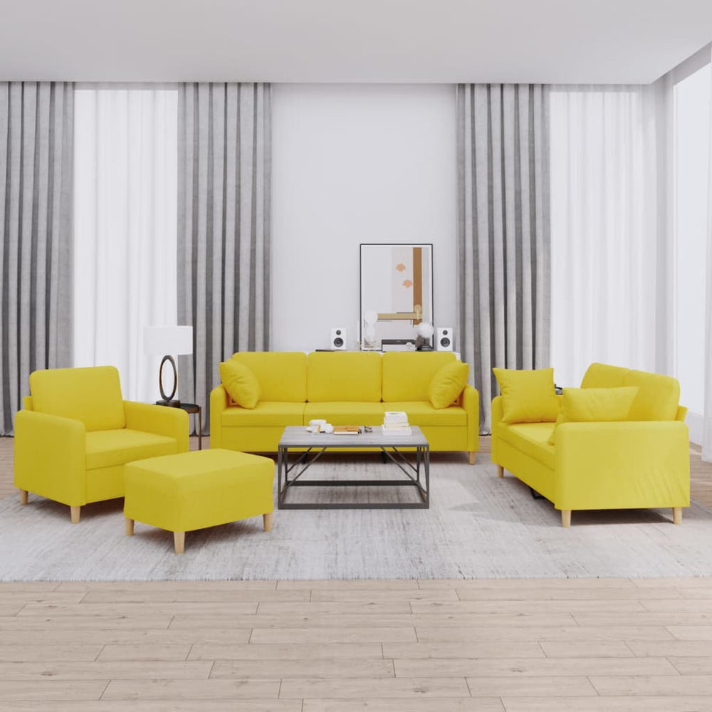 vidaXL 4-Seater Sofa Set with Cushions Light Yellow Fabric