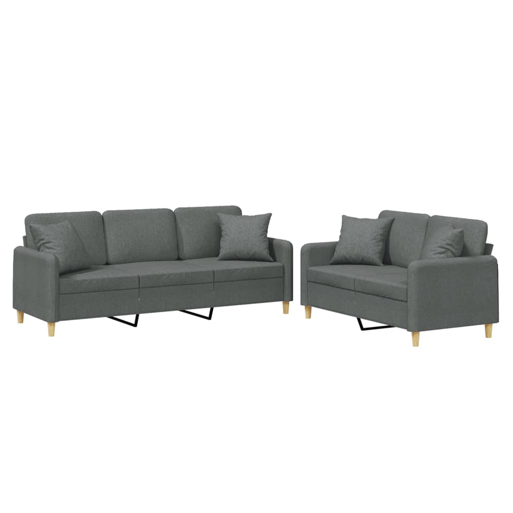 vidaXL 2-Seater Sofa Set with Cushions Dark Grey Fabric