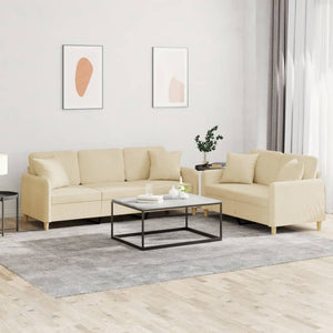 vidaXL 2-Seater Sofa Set with Cushions Cream Fabric