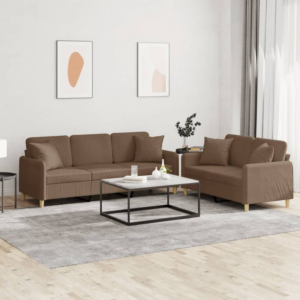 vidaXL 2-Seater Sofa Set with Cushions Brown Fabric