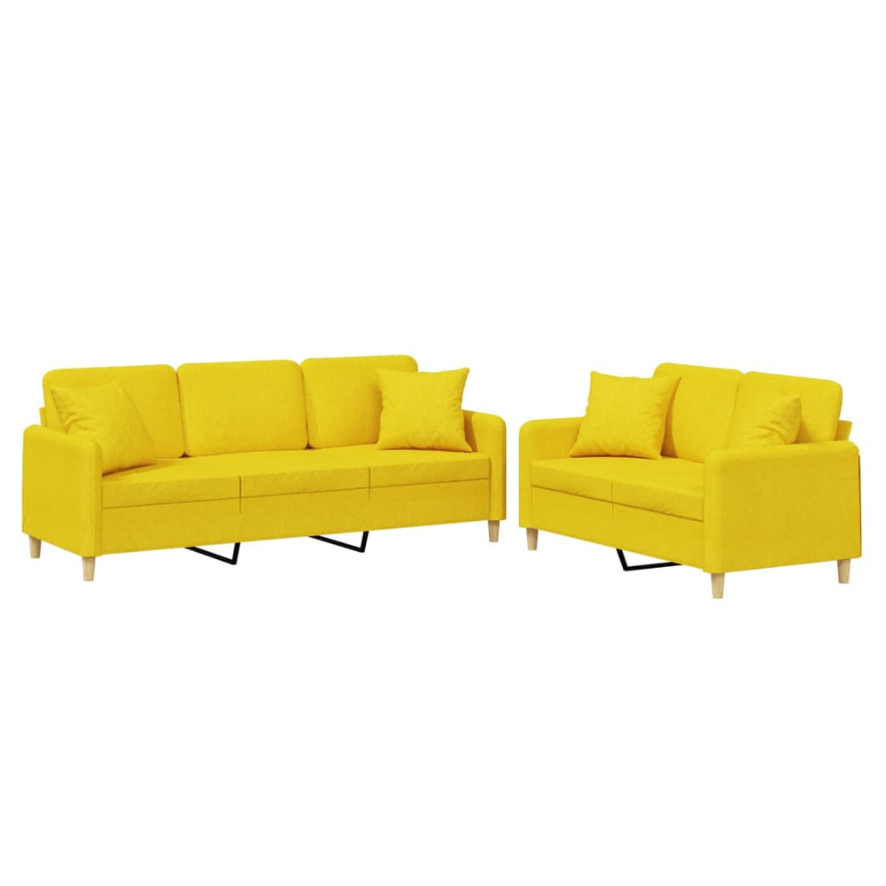 vidaXL 2-Piece Sofa Set with Cushions Light Yellow Fabric