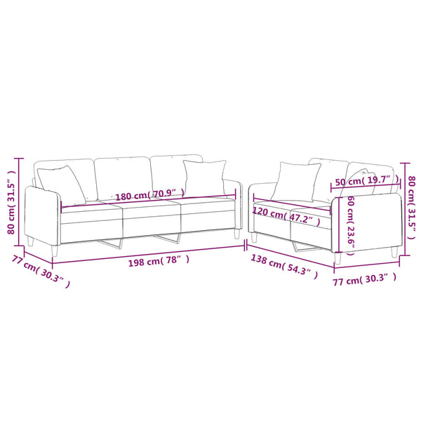 vidaXL 2-Piece Sofa Set with Cushions Light Yellow Fabric