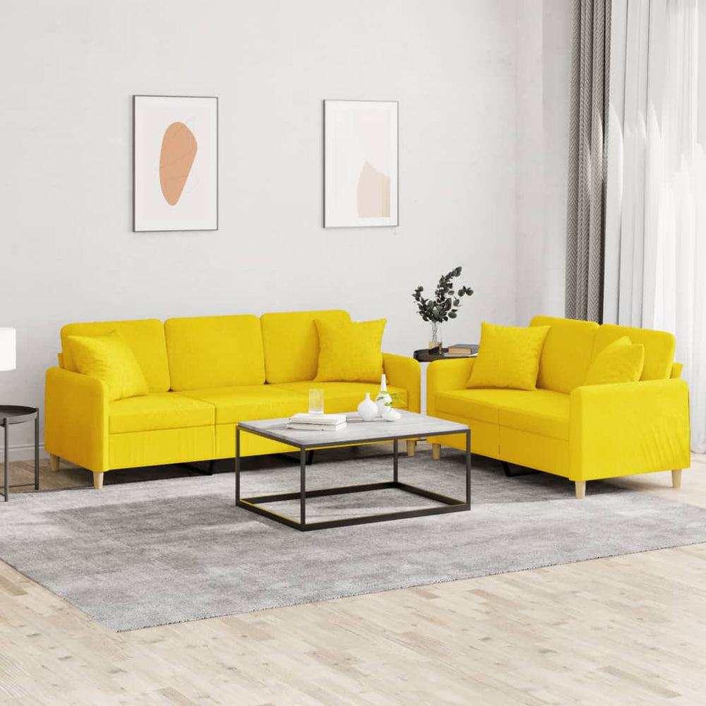 vidaXL 2-Piece Sofa Set with Cushions Light Yellow Fabric