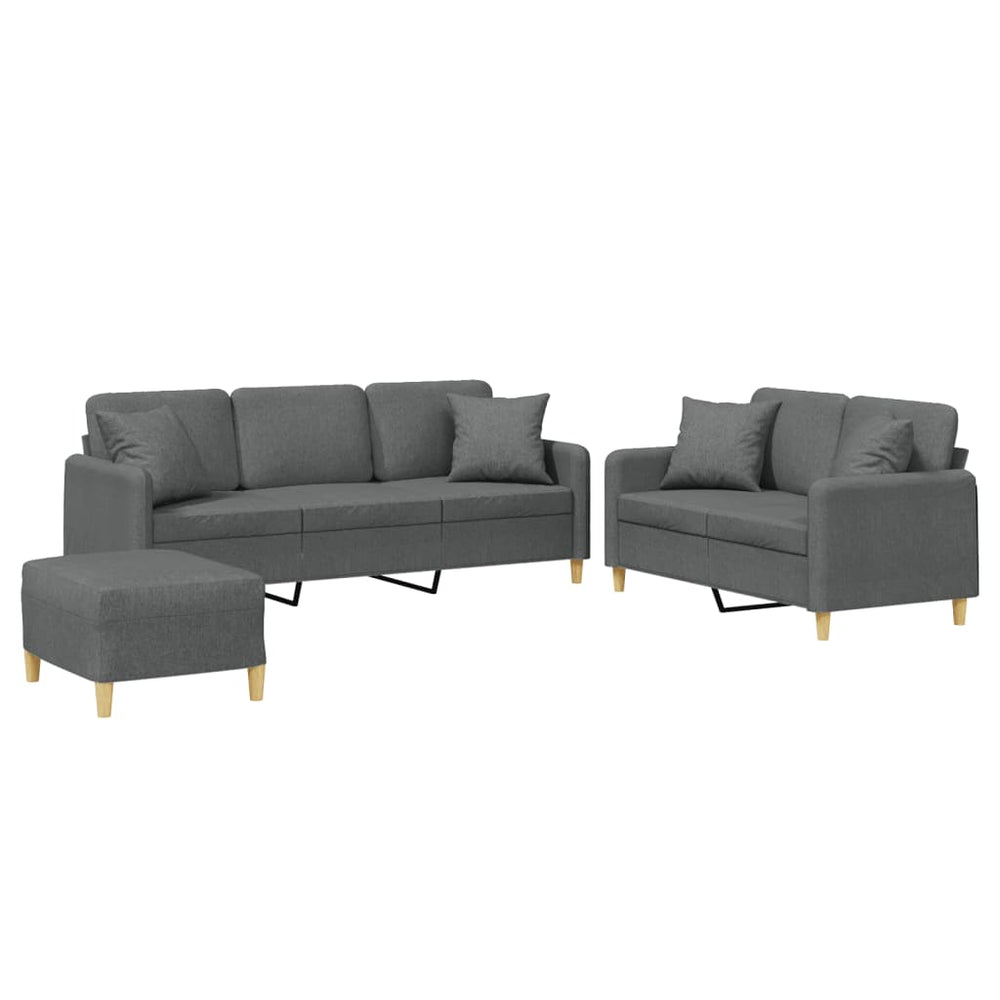 vidaXL 3-Piece Sofa Set with Cushions Dark Gray Fabric