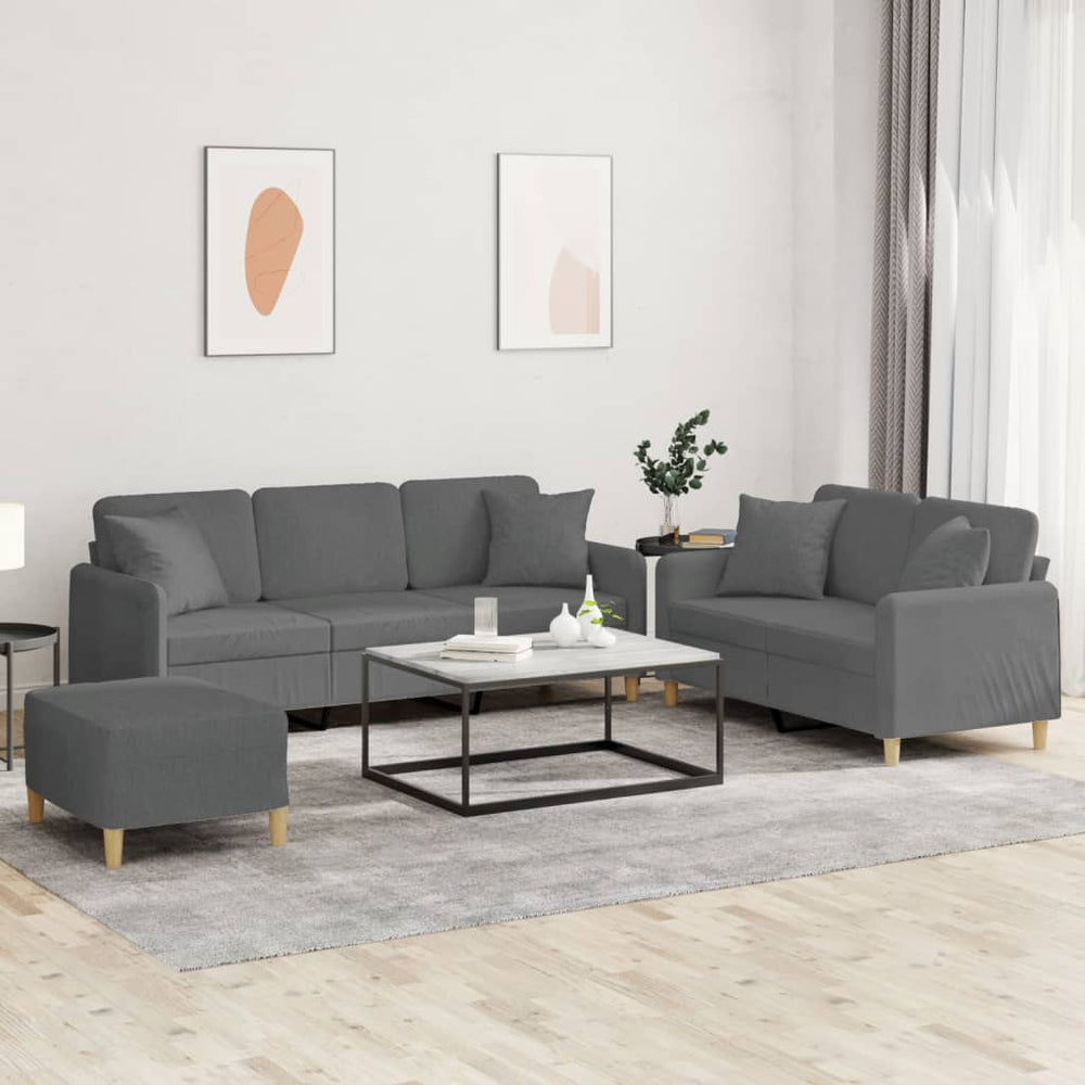 vidaXL 3-Piece Sofa Set with Cushions Dark Gray Fabric