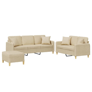 vidaXL 3-Piece Sofa Set with Cushions Cream Fabric