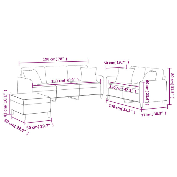 vidaXL 3-Piece Sofa Set with Cushions Cream Fabric