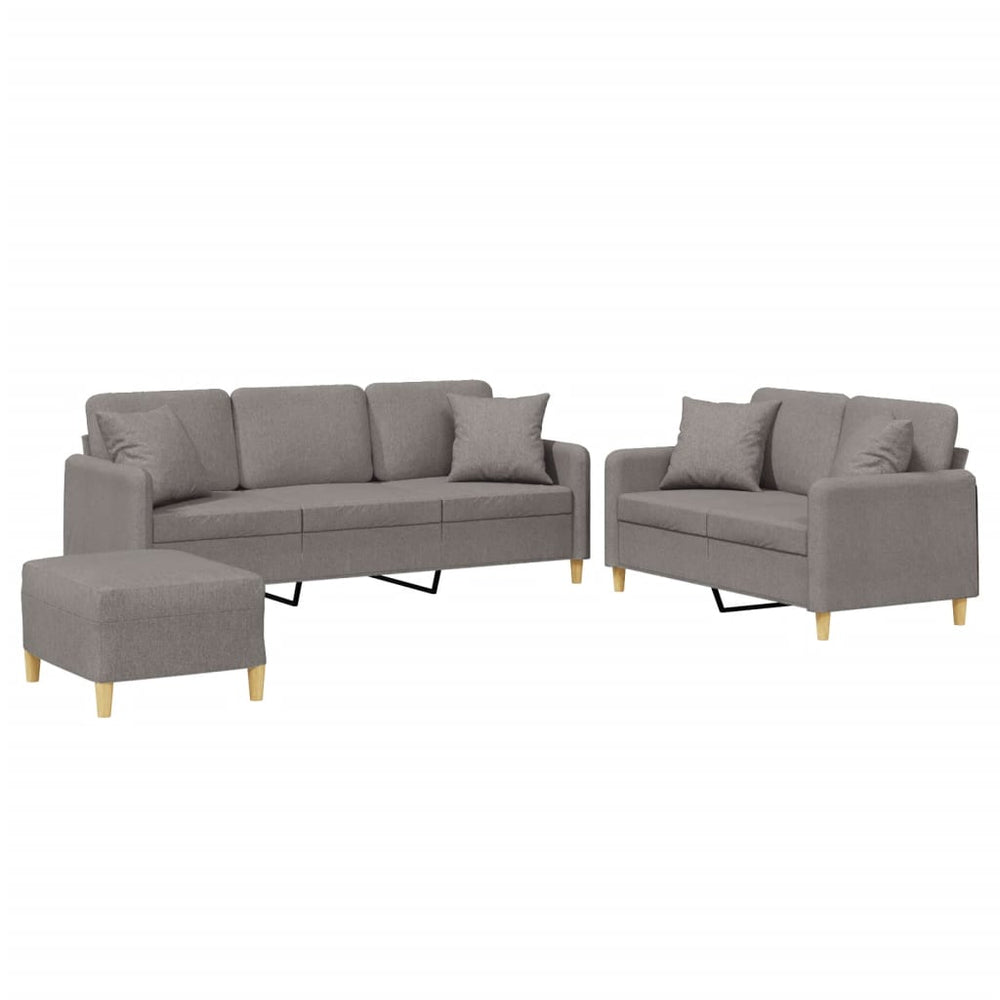 vidaXL 3-Piece Sofa Set with Cushions Taupe Fabric
