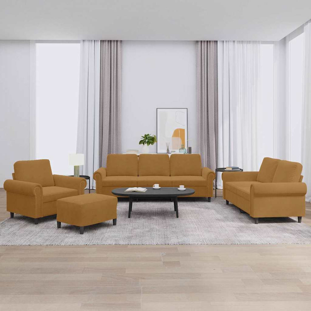 vidaXL 4-piece Sofa Set with Cushions Brown Velvet
