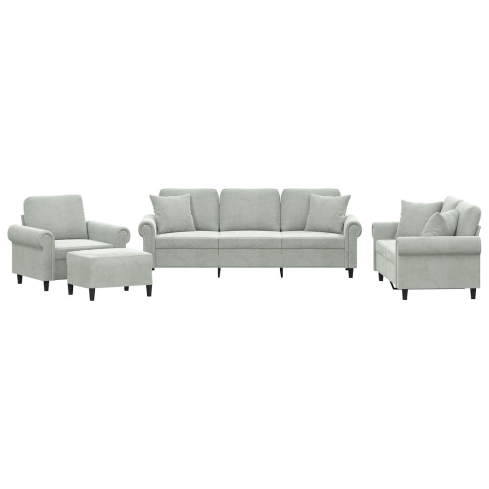 vidaXL 4-Piece Sofa Set with Cushions Light Gray Velvet