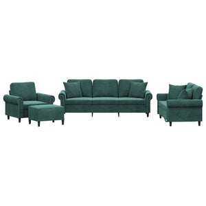 vidaXL 4-Piece Sofa Set with Cushions Dark Green Velvet