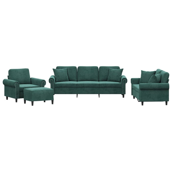 vidaXL 4-Piece Sofa Set with Cushions Dark Green Velvet