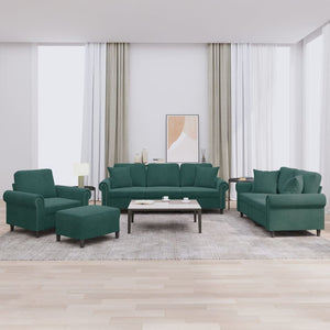 vidaXL 4-Piece Sofa Set with Cushions Dark Green Velvet