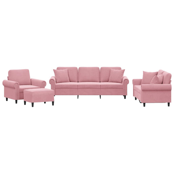 vidaXL 4-Piece Sofa Set with Cushions Pink Velvet
