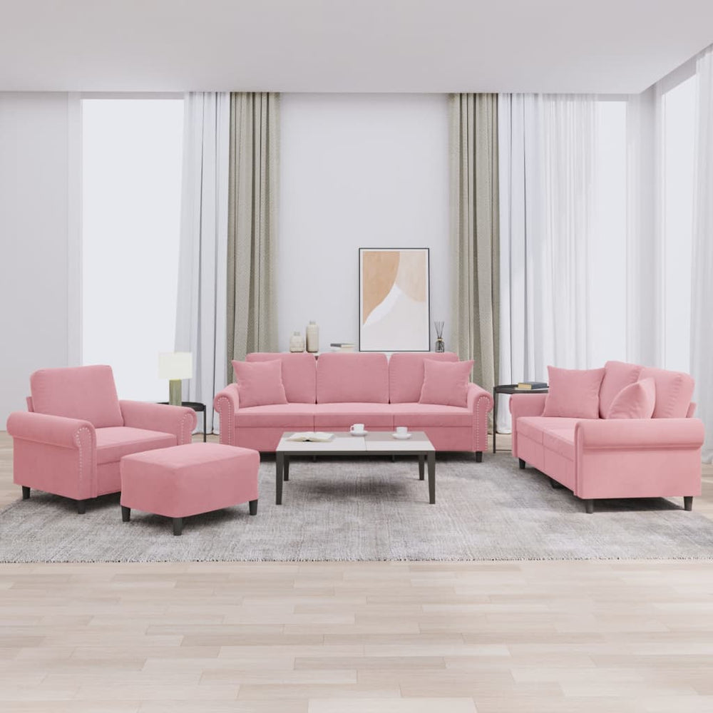 vidaXL 4-Piece Sofa Set with Cushions Pink Velvet