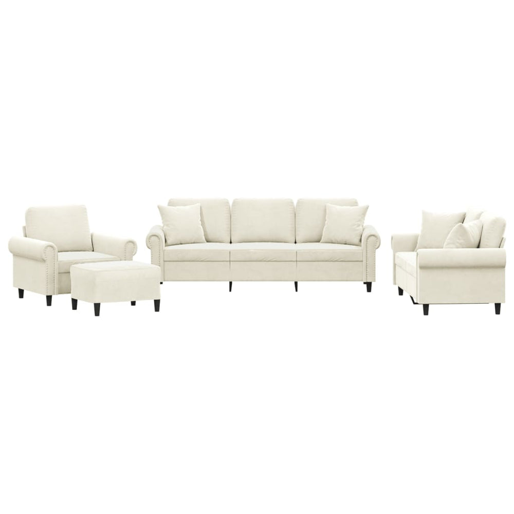 vidaXL 4-Piece Sofa Set with Cushions Cream Velvet