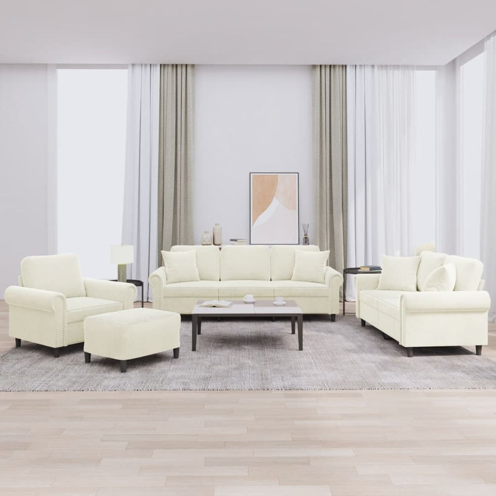 vidaXL 4-Piece Sofa Set with Cushions Cream Velvet