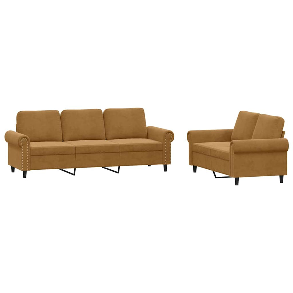 vidaXL 2-Piece Sofa Set with Cushions Brown Velvet