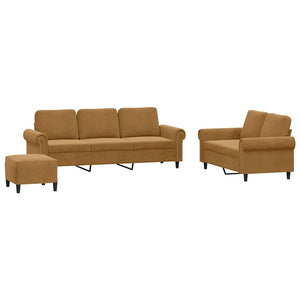 vidaXL 3-Piece Sofa Set with Cushions Brown Velvet