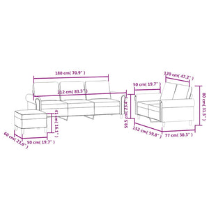 vidaXL 3-Piece Sofa Set with Cushions Brown Velvet