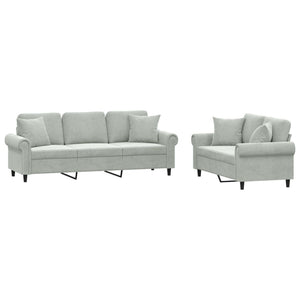 vidaXL 2-Piece Sofa Set with Cushions Light Grey Velvet