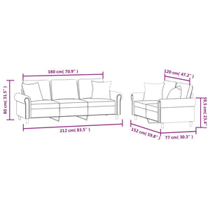 vidaXL 2-Piece Sofa Set with Cushions Light Grey Velvet